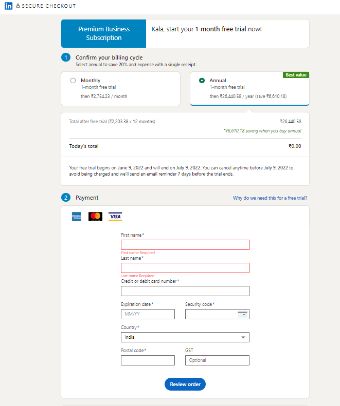 LinkedIn Premium Discount - Payment Method LinkedIn Premium Discount - Payment Method